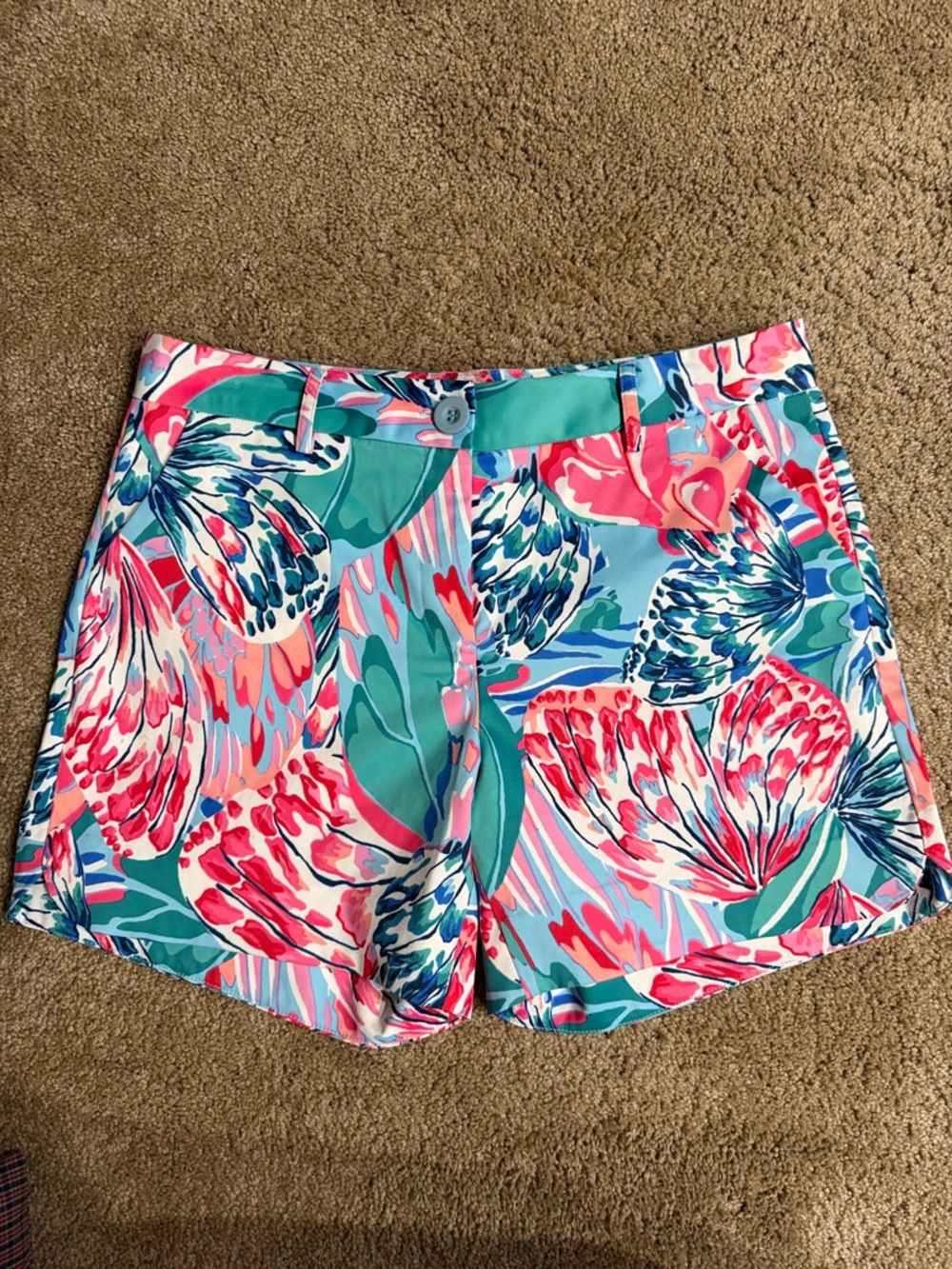 Jade Floral Print Shorts in Pink, Teal, and Blue